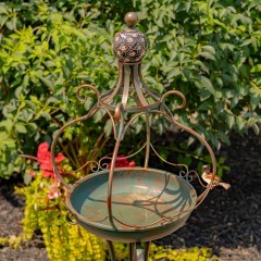 45" Tall Iron Birdbath with Ceramic Sailor Ball Accent - Bronze