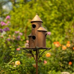 Tall Cylinder Triple Birdhouse Stake