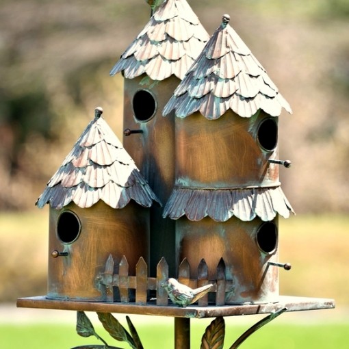 76.75" Tall Country Style Multi-Home Iron Birdhouse Stake