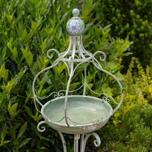 45" Tall Iron Birdbath with Ceramic Sailor Ball Accent - Green