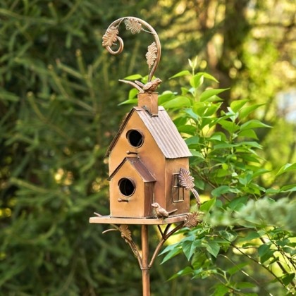 75" Tall Two Tier Classic Home Copper Finish Birdhouse