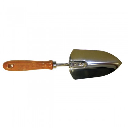 Hand Trowel, Chrome Plated Head, Wood Handle