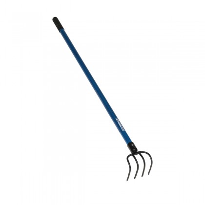 Garden Cultivator, Forged 4 Tine Head, 54" Blue Fiberglass Handle
