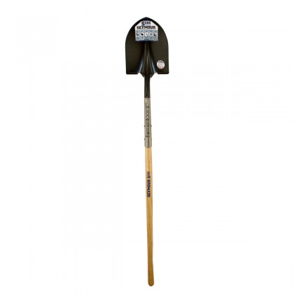 Round Point Shovel, Forward Turned Step, Two Solid Steel Rivets, 48" Precision Lathe Turned Hardwood Handle