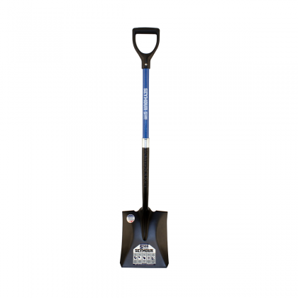 Square Point Shovel, Forward Turned Step, 29" Industrial Grade Fiberglass, Poly D Grip