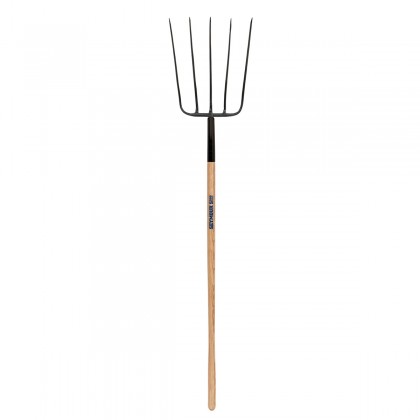 5-Tine Forged Barley-Straw Fork, 14.5" x 18" Head, 54" Contoured Wood Handle