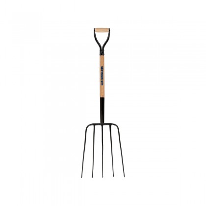 5-Tine Forged Barley-Straw Fork, 30" Hardwood Handle, Steel D-Grip