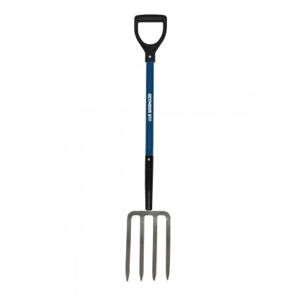 4-Tine Forged Spading Fork, 30" Blue Fiberglass Handle, Poly D-Grip