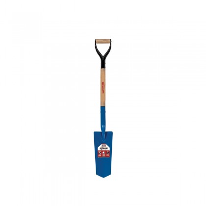 14" Drain Spade, Front Turn Step Open Back, 30" Hardwood Handle Chrome D-Grip