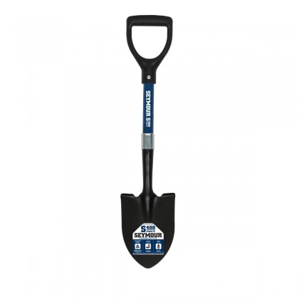 Round Point Shovel, Fiberglass Handle, Poly D-Grip, Compact 27" Length