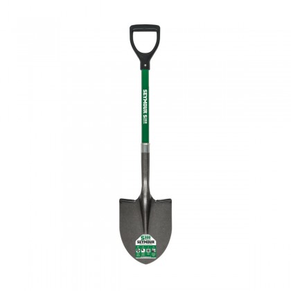 16 Ga. #2 Round Point Shovel, 26" Green Fiberglass Handle, Poly D-Grip