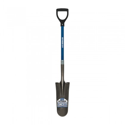 14" Drain Spade, 26" Blue Fiberglass Handle, Poly D-Grip