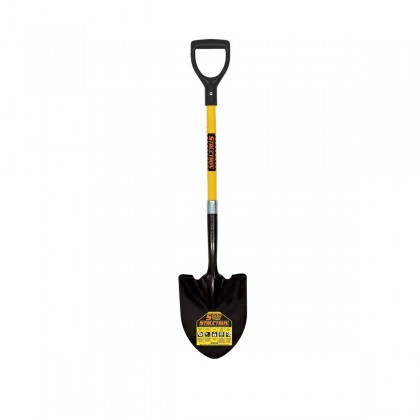 14 Ga. #2 Round Point, Front Turn Step Shovel, 29" Yellow Fiberglass Handle, D-Gr