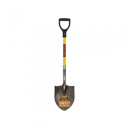 14 Ga. #2 Round Point, Rear Roll Step Shovel, 29" Yellow Fiberglass Handle, D-Grip