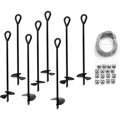 Ashman 16" Steel Ground Anchors with 100 Feet of Galvanized Wire with Clamps, Pack of 8