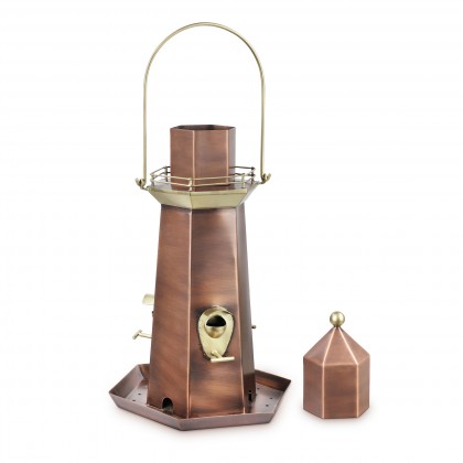 Good Directions Copper and Brass Lighthouse Bird Feeder – Extra-Large 5 lb. Seed Capacity